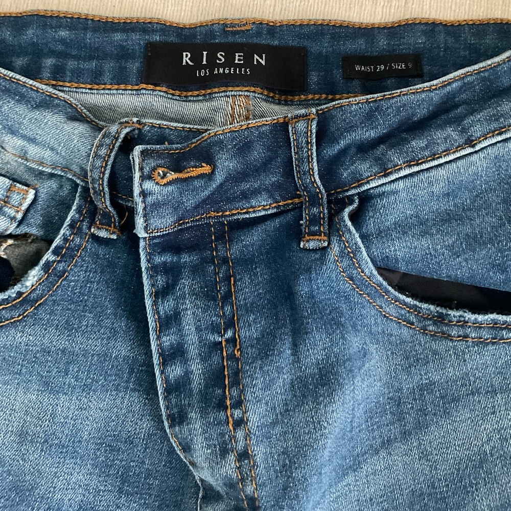 Risen distressed jeans. Size 9, waist 29